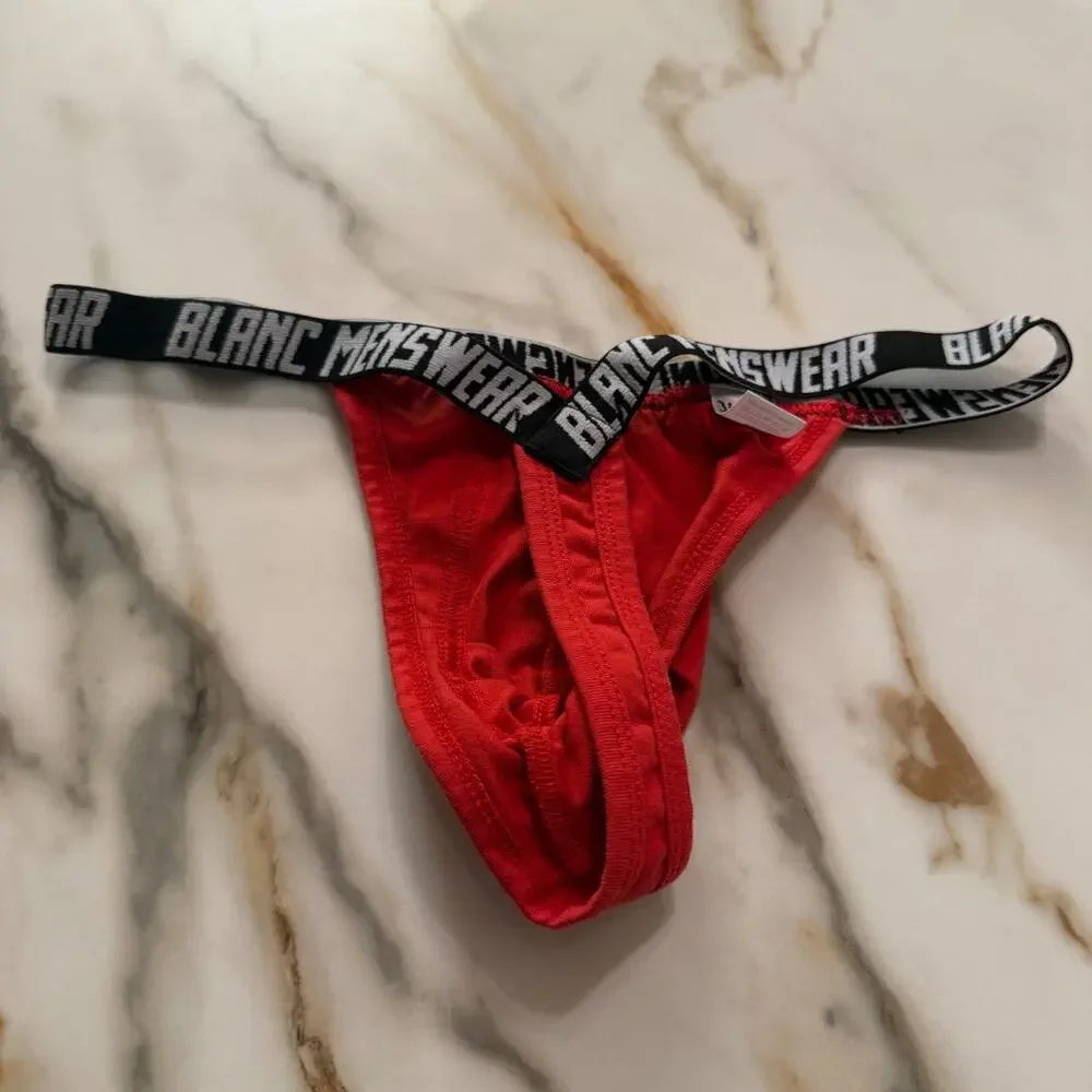 NEW Blanc Menswear Cotton BL4312 Contour G-String Thong Color Red Size Medium